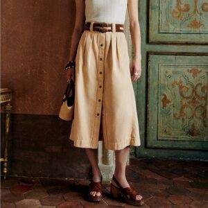 Sezane Jupe Clarina Beige Safari Midi Skirt with Buttons